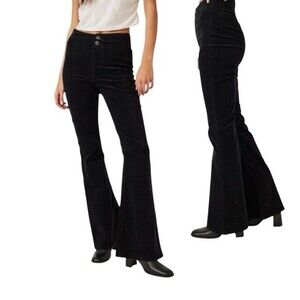 NEW Size 32 We The Free People Jayde Cord Flare Jeans High Rise Stretch Black